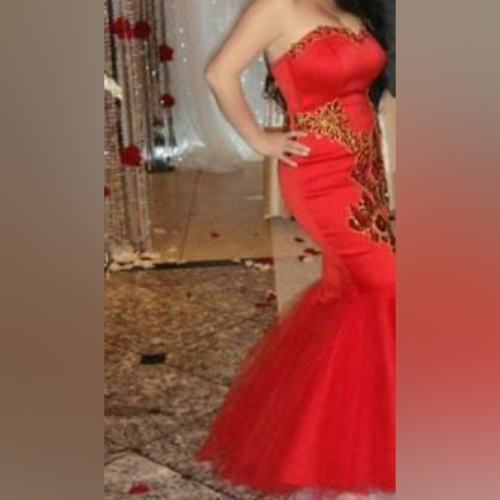 J&J Fashion 153 Embellished Illusion Back Mermaid Prom Gown